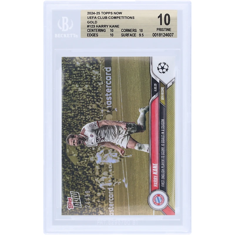 Harry Kane Bayern Munich 2024-25 Topps Now First English Player To Score 10 Goals In A Season Gold #123 #/50 BGS Authenticated 10 Card - 10,10,10,9.5 Subgrades