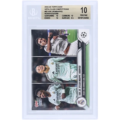 Vinicius Junior, Rodrygo & Kylian Mbappé Real Madrid 2024-25 Topps Now Deadly Trio Dominate Goal-Fest #83 BGS Authenticated 10 Card - 10,10,10,9.5 Subgrades