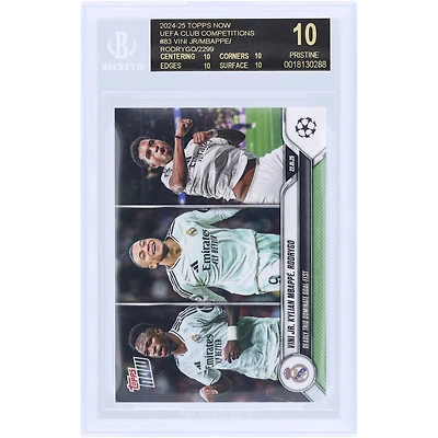 Vinicius Junior, Rodrygo & Kylian Mbappé Real Madrid 2024-25 Topps Now Deadly Trio Dominate Goal-Fest Black Label #83 BGS Authenticated 10 Card - 10,10,10,10 Subgrades