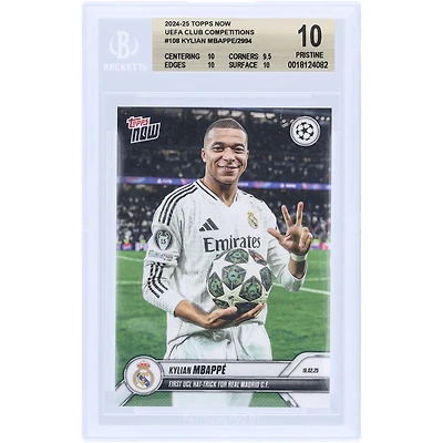 Kylian Mbappé Real Madrid 2024-25 Topps Now First UCL Hat-Trick For Real Madrid C.F. #108 BGS Authenticated 10 Card - 10,9.5,10,10 Subgrades