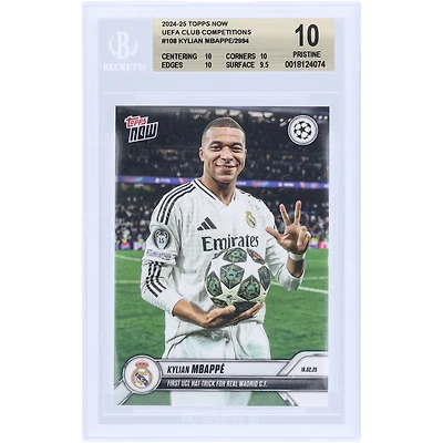 Kylian Mbappé Real Madrid 2024-25 Topps Now First UCL Hat-Trick For Real Madrid C.F. #108 BGS Authenticated 10 Card - 10,10,10,9.5 Subgrades