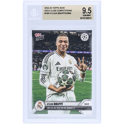 Kylian Mbappé Real Madrid 2024-25 Topps Now First UCL Hat-Trick For Real Madrid C.F. #108 BGS Authenticated 9.5 Card