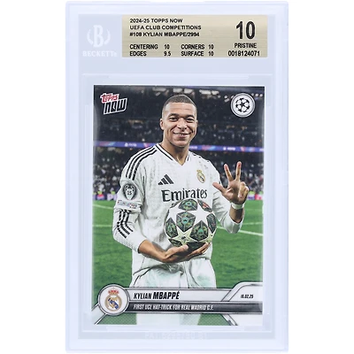 Kylian Mbappé Real Madrid 2024-25 Topps Now First UCL Hat-Trick For Real Madrid C.F. #108 BGS Authenticated 10 Card - 10,10,9.5,10 Subgrades