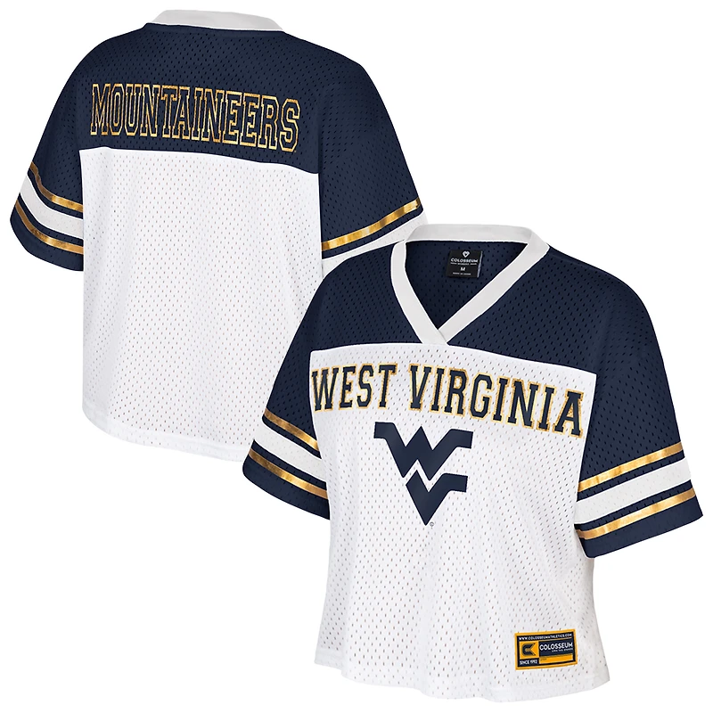 Women's Colosseum  White West Virginia Mountaineers Treasure Cropped Football Jersey
