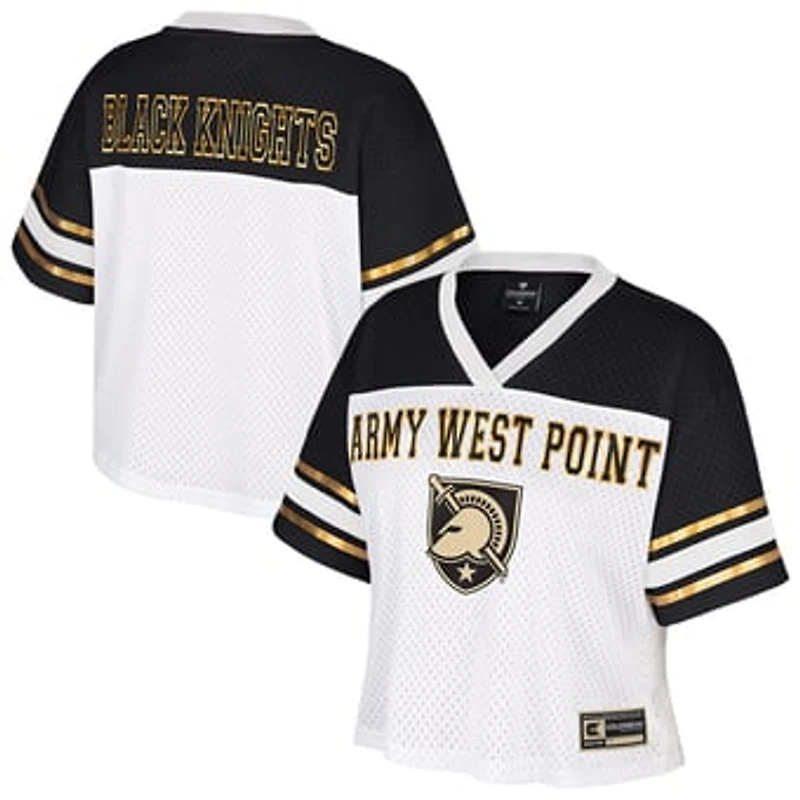 Women's Colosseum  White Army Black Knights Treasure Cropped Football Jersey