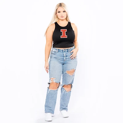 Women's ZooZatz Black Illinois Fighting Illini First Down Cropped Tank Top