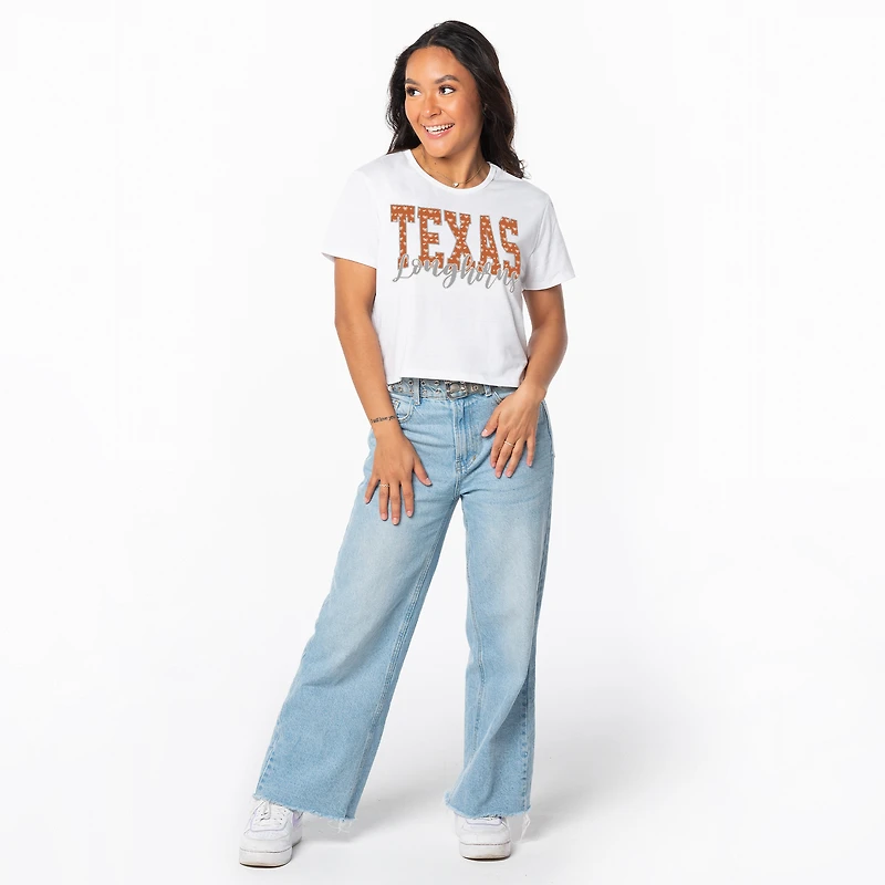 Women's ZooZatz White Texas Longhorns Cropped T-Shirt