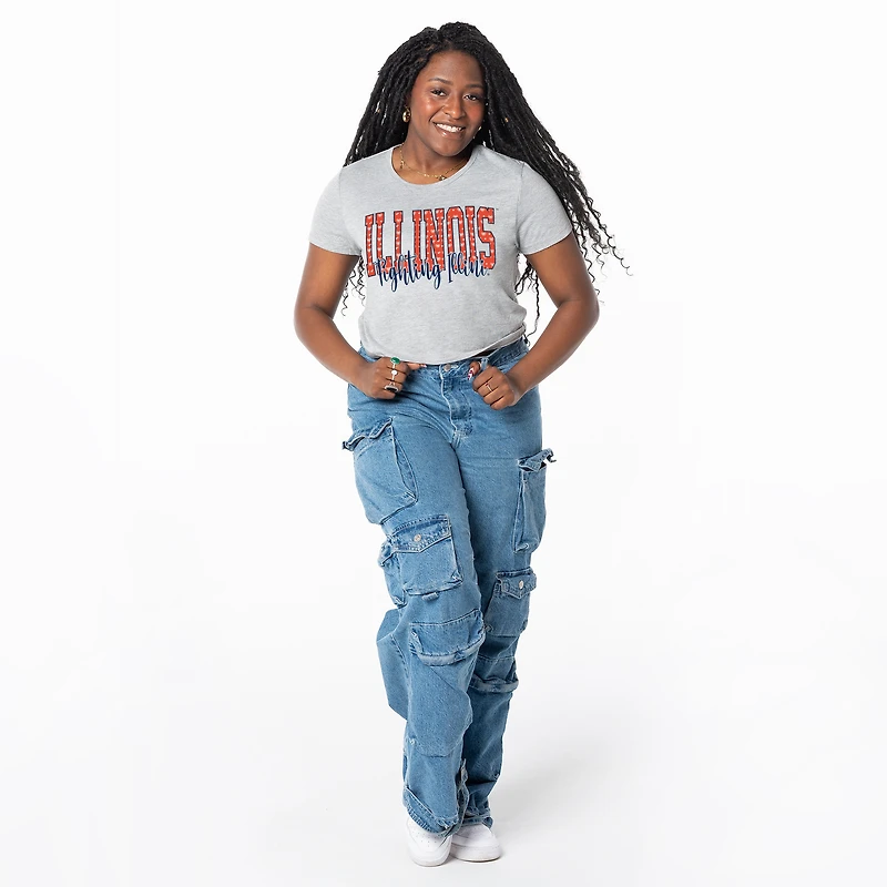 Women's ZooZatz Gray Illinois Fighting Illini Cropped T-Shirt