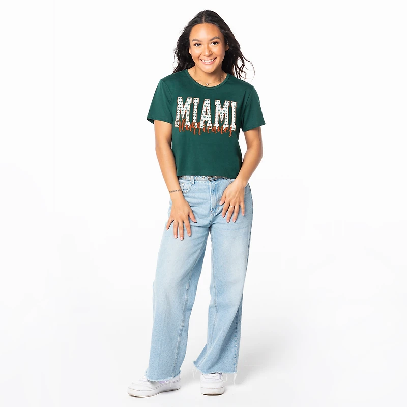 Women's ZooZatz Green Miami Hurricanes Cropped T-Shirt