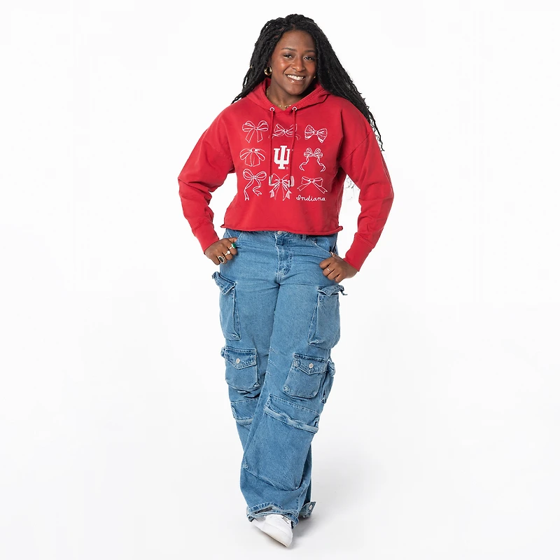 Women's ZooZatz Crimson Indiana Hoosiers Cropped Pullover Hoodie