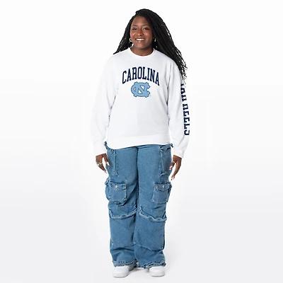 Women's ZooZatz White North Carolina Tar Heels Lightweight Fleece Pullover Sweatshirt