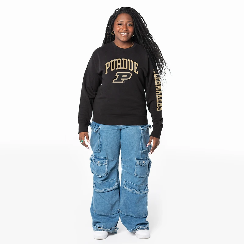 Women's ZooZatz Black Purdue Boilermakers Lightweight Fleece Pullover Sweatshirt