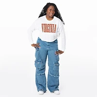 Women's ZooZatz White Virginia Cavaliers Cropped Long Sleeve T-Shirt