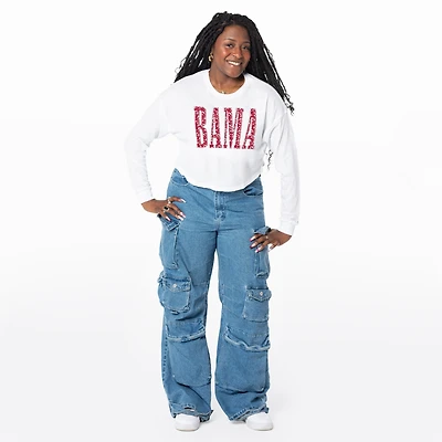 Women's ZooZatz White Alabama Crimson Tide Cropped Long Sleeve T-Shirt