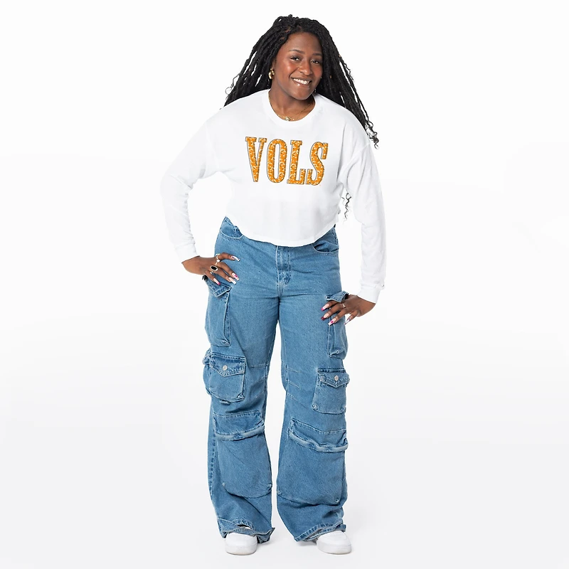 Women's ZooZatz White Tennessee Volunteers Cropped Long Sleeve T-Shirt