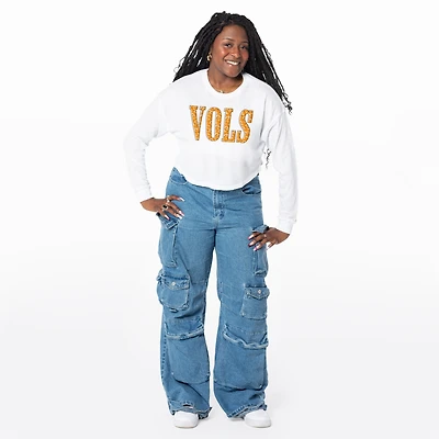 Women's ZooZatz White Tennessee Volunteers Cropped Long Sleeve T-Shirt