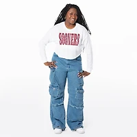 Women's ZooZatz White Oklahoma Sooners Cropped Long Sleeve T-Shirt