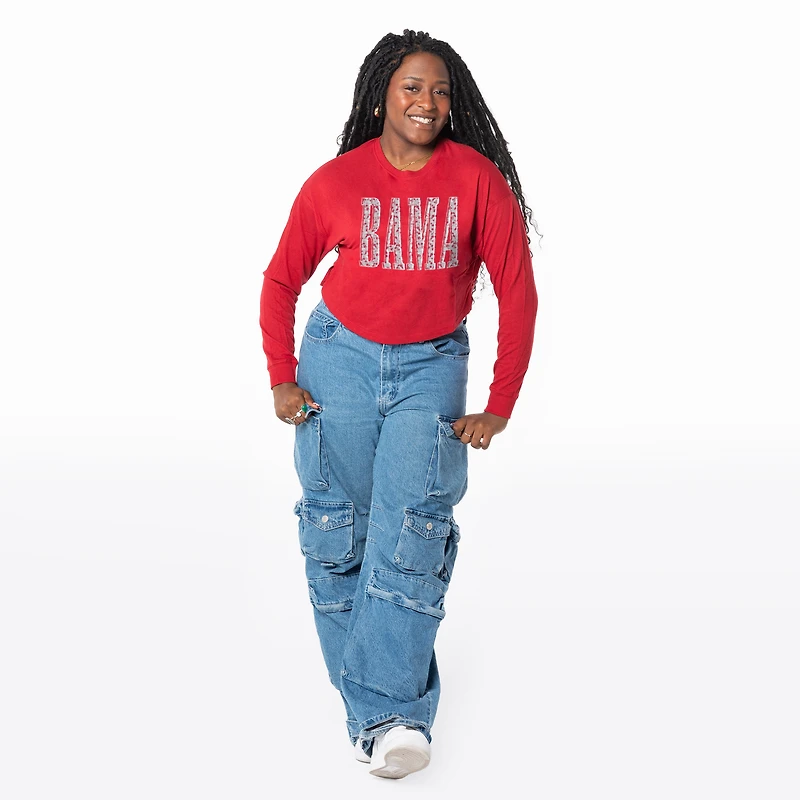 Women's ZooZatz Crimson Alabama Tide Cropped Long Sleeve T-Shirt