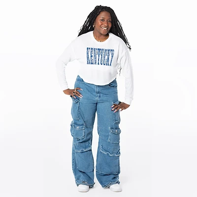 Women's ZooZatz White Kentucky Wildcats Cropped Long Sleeve T-Shirt