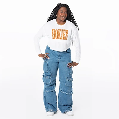 Women's ZooZatz White Virginia Tech Hokies Cropped Long Sleeve T-Shirt