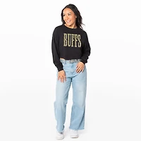 Women's ZooZatz Black Colorado Buffaloes Cropped Long Sleeve T-Shirt