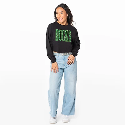 Women's ZooZatz Black Oregon Ducks Cropped Long Sleeve T-Shirt
