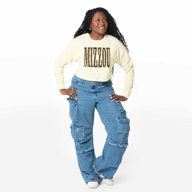 Women's ZooZatz Gold Missouri Tigers Cropped Long Sleeve T-Shirt