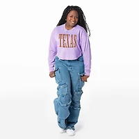 Women's ZooZatz Lavender Texas Longhorns Cropped Long Sleeve T-Shirt