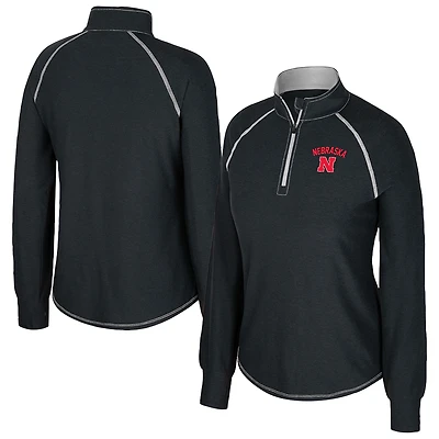 Women's Colosseum Black Nebraska Huskers Bikram Raglan Quarter-Zip Top