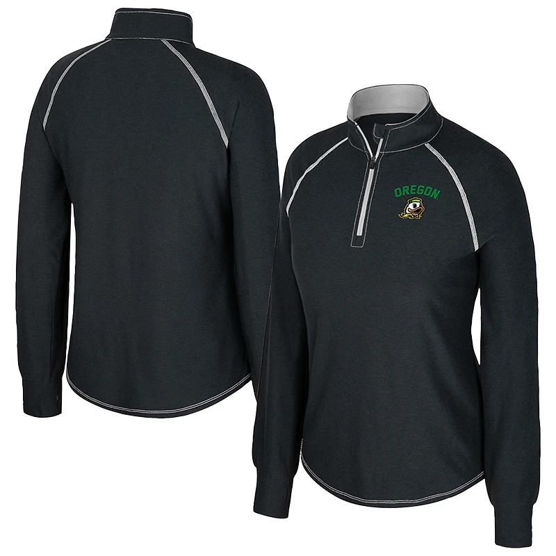 Women's Colosseum Black Oregon Ducks Bikram Raglan Quarter-Zip Top