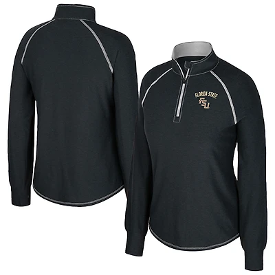 Women's Colosseum Black Florida State Seminoles Bikram Raglan Quarter-Zip Top