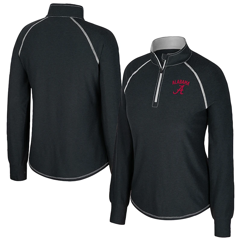 Women's Colosseum Black Alabama Crimson Tide Bikram Raglan Quarter-Zip Top