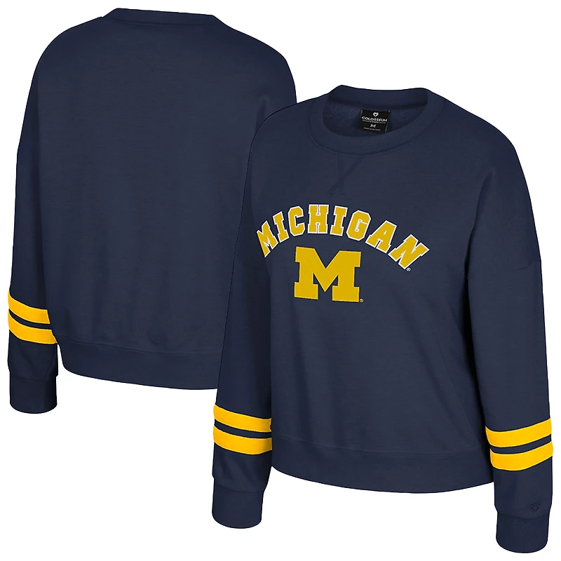 Women's Colosseum Navy Michigan Wolverines Splashy Crewneck Fleece Sweatshirt