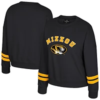Women's Colosseum Black Missouri Tigers Splashy Crewneck Fleece Sweatshirt