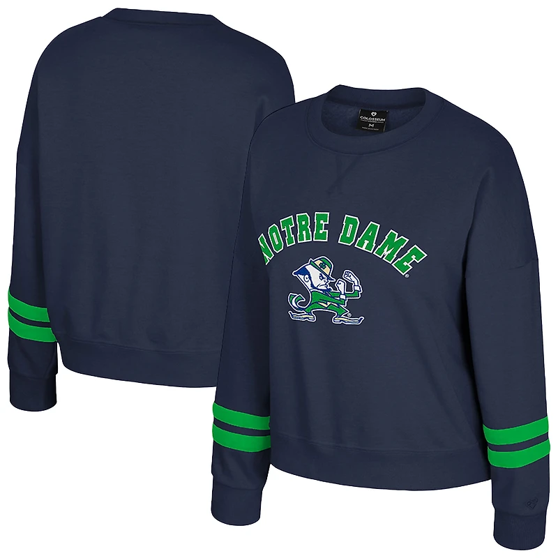 Women's Colosseum Navy Notre Dame Fighting Irish Splashy Crewneck Fleece Sweatshirt