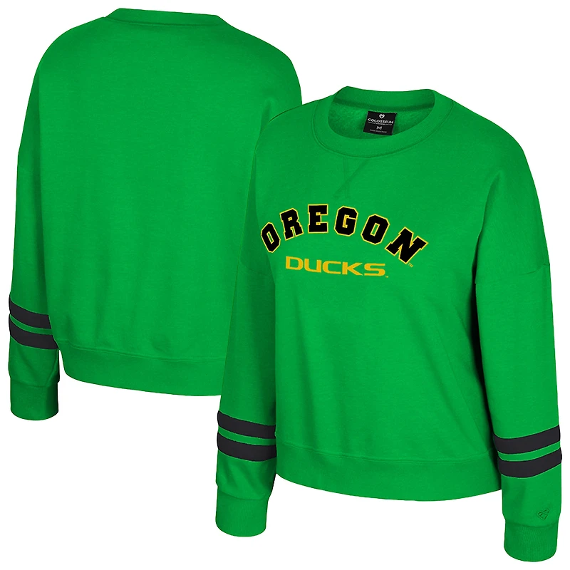 Women's Colosseum Green Oregon Ducks Splashy Crewneck Fleece Sweatshirt