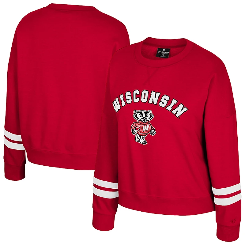 Women's Colosseum Red Wisconsin Badgers Splashy Crewneck Fleece Sweatshirt