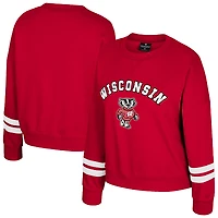 Women's Colosseum Red Wisconsin Badgers Splashy Crewneck Fleece Sweatshirt