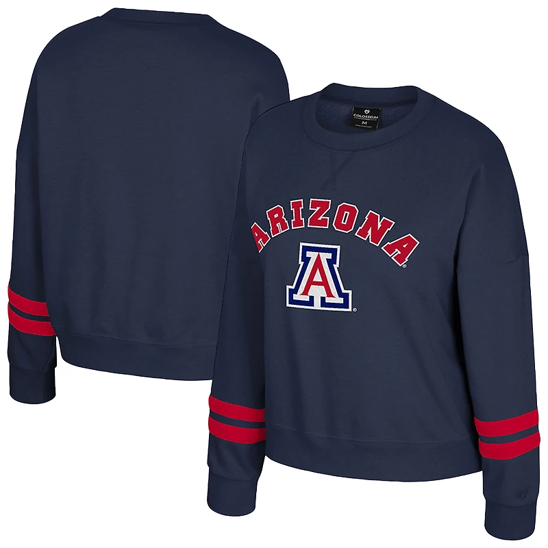 Women's Colosseum Navy Arizona Wildcats Splashy Crewneck Fleece Sweatshirt