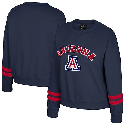 Women's Colosseum Navy Arizona Wildcats Splashy Crewneck Fleece Sweatshirt