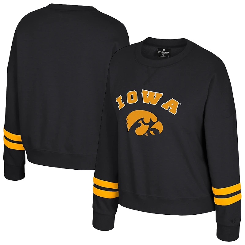 Women's Colosseum Black Iowa Hawkeyes Splashy Crewneck Fleece Sweatshirt