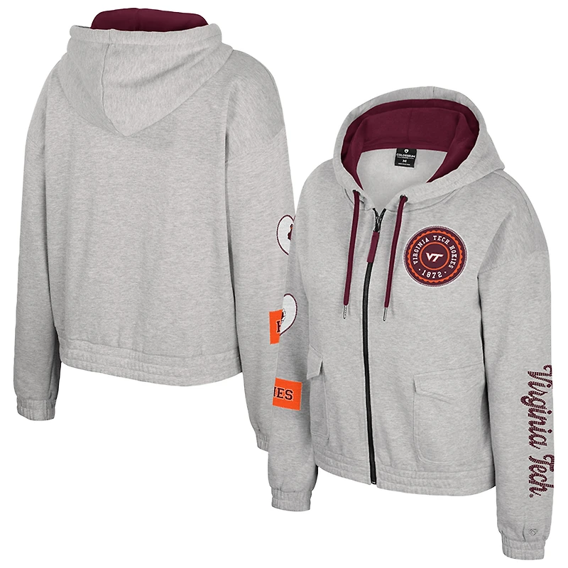 Women's Colosseum Gray Virginia Tech Hokies Alfie Full-Zip Hoodie Jacket