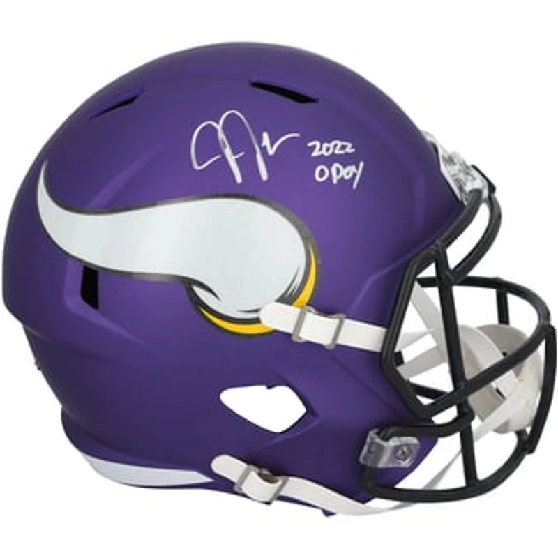 Justin Jefferson Minnesota Vikings Autographed Riddell Speed Replica Helmet with "2022 OPOY" Inscription
