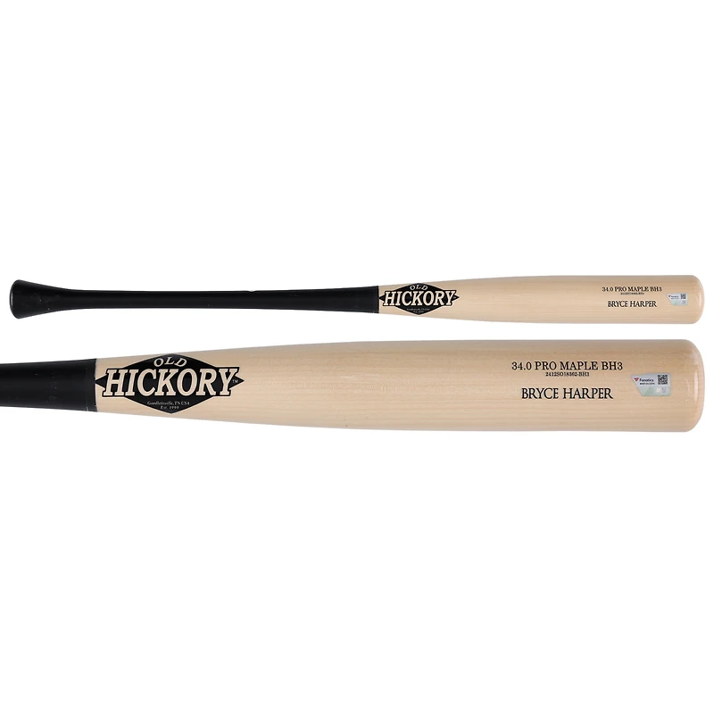 Bryce Harper Philadelphia Phillies Player-Issued Tan/Black Old Hickory Bat from the 2025 MLB Season