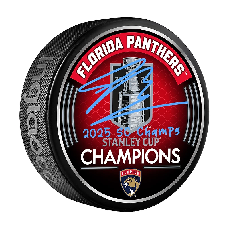 Sam Bennett Florida Panthers Autographed 2025 Stanley Cup Champions Hockey Puck with "2025 SC Champs" Inscription