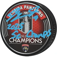 Sam Bennett Florida Panthers Autographed 2025 Stanley Cup Champions Hockey Puck with "2025 SC Champs" Inscription