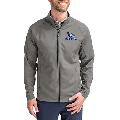 Men's Cutter & Buck Gray Creighton Bluejays Primary Logo Adapt Eco Knit Raglan Full-Zip Jacket