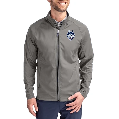 Men's Cutter & Buck Gray UConn Huskies Primary Logo Adapt Eco Knit Raglan Full-Zip Jacket