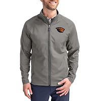 Men's Cutter & Buck Gray Oregon State Beavers Primary Logo Adapt Eco Knit Raglan Full-Zip Jacket