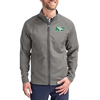 Men's Cutter & Buck Gray North Dakota Primary Logo Adapt Eco Knit Raglan Full-Zip Jacket